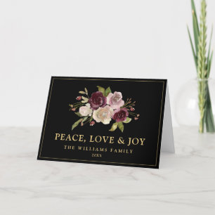 Peace Liebe und Joy Winter Bouquet Black geklappt Feiertagskarte