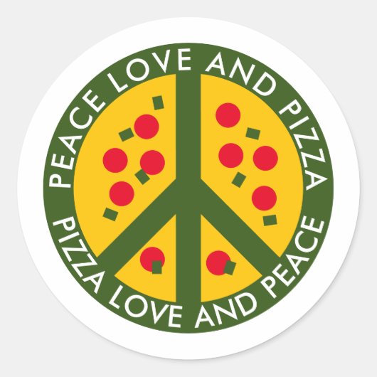 Peace Liebe und Pizza lustige Aufkleber für Party (Vorderseite)