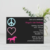 Peace Liebe Unicorns Girl's Birthday Einladung (Stehend Vorderseite)