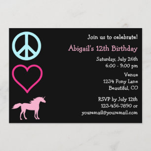 Peace Liebe Unicorns Girl's Birthday Einladung