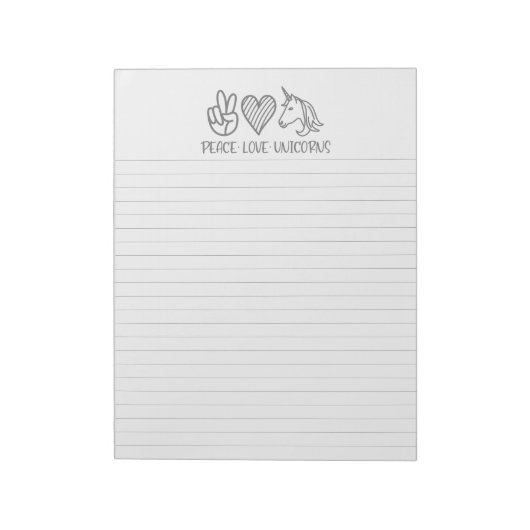 Peace Liebe Unicorns Lined Notepad Notizblock (Rotiert)