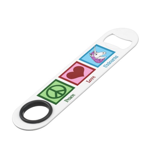 Peace Liebe Unicorns Speedflaschenöffner (Vorderseite Schrägansicht)