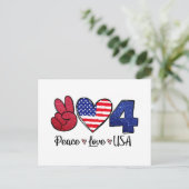 Peace Liebe USA 4. Juli Postkarte (Stehend Vorderseite)