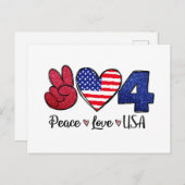 Peace Liebe USA 4. Juli Postkarte (Vorne/Hinten)