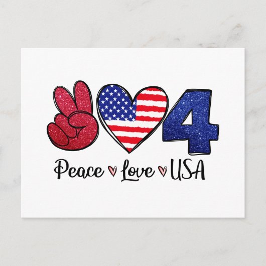 Peace Liebe USA 4. Juli Postkarte (Vorderseite)
