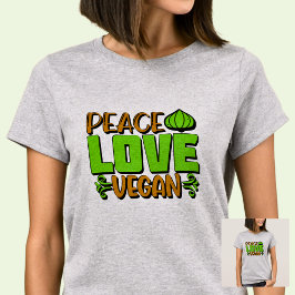 Peace Liebe Vegan Green Brown auf T-Shirt