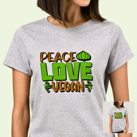 Peace Liebe Vegan Green Brown auf T-Shirt