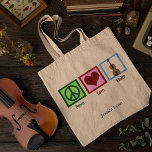 Peace Liebe Violin Niedlich Personalisiert Violini Tragetasche<br><div class="desc">Niedliches Friedenszeichen,  Herz und Geige auf einer hübschen personalisierten Tasche für Geiger. Frieden Liebe Violin.</div>