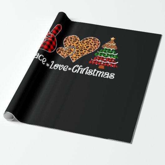Peace Liebe Weihnachtsbaum Kariert Leopard Print Geschenkpapier (Ungerollt)