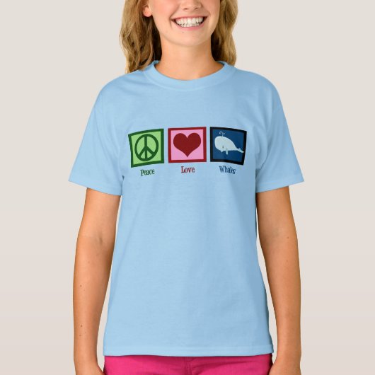 Peace Liebe Whales Blue Girl T-Shirt (Vorderseite)