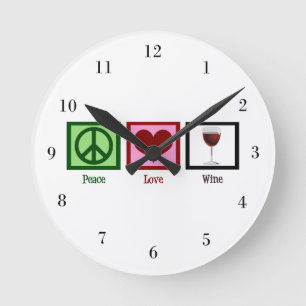 Peace Liebe Wine Runde Wanduhr