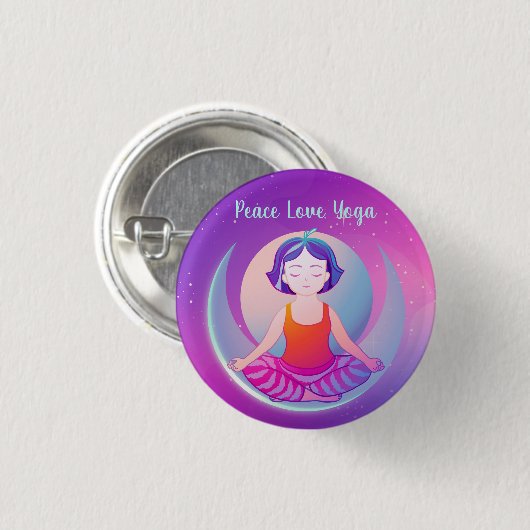 Peace Liebe Yoga Girl Meditation im Weltraum Button (Vorne & Hinten)