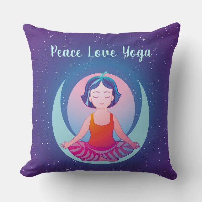 Peace Liebe Yoga Girl Meditation im Weltraum Kissen (Vorderseite)