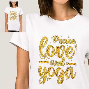 Peace Liebe & Yoga Gold auf Weiß T-Shirt