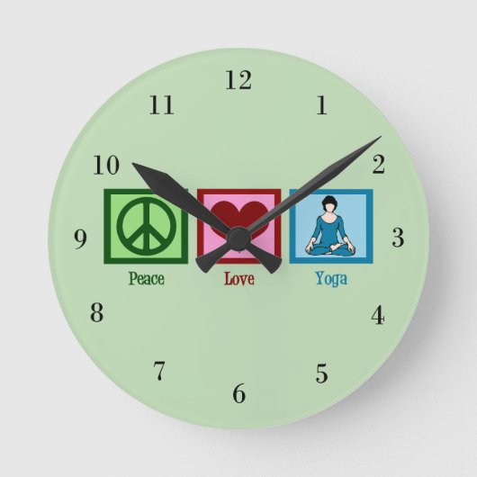 Peace Liebe Yoga Runde Wanduhr (Vorderseite)