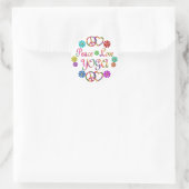 PEACE LIEBE YOGA RUNDER AUFKLEBER (Tasche)