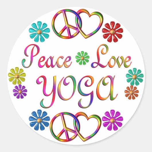 PEACE LIEBE YOGA RUNDER AUFKLEBER (Vorderseite)