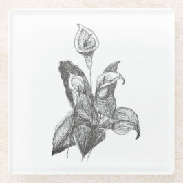 Peace lily Hand Drawn Fine Botanical Art Glasuntersetzer