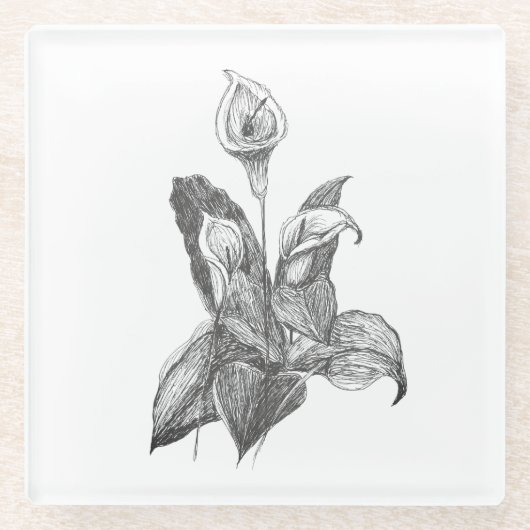 Peace lily Hand Drawn Fine Botanical Art Glasuntersetzer (Vorderseite)