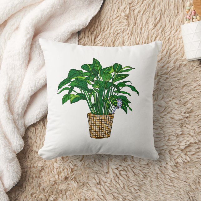 Peace Lily Hand gezeichnete Pflanze Kissen (Decke)
