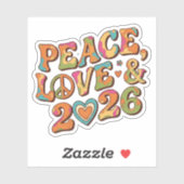 Peace Love 2026 Groovy Retro Sticker (Blatt)