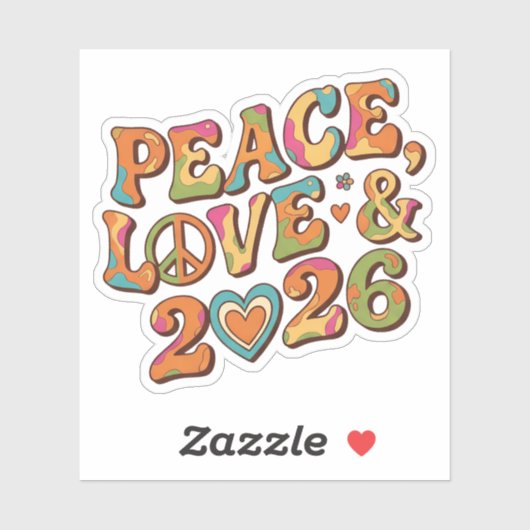 Peace Love 2026 Groovy Retro Sticker (Blatt)