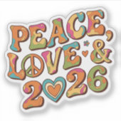 Peace Love 2026 Groovy Retro Sticker (Vorderseite)