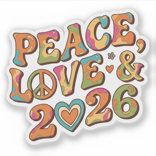 Peace Love 2026 Groovy Retro Sticker (Vorderseite)