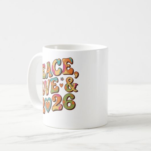 Peace Love 2026 Retro Psychedelic Mug Kaffeetasse (Vorderseite Links)