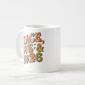 Peace Love 2026 Retro-Psychedelic-Tasse Kaffeetasse (Vorderseite Links)