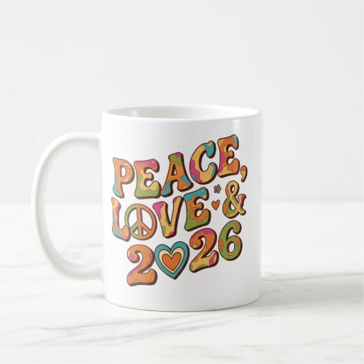 Peace Love 2026 Retro-Psychedelic-Tasse Kaffeetasse (Links)