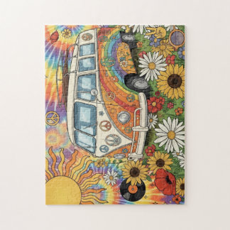 Peace & Love 70er Retro Van-Puzzle Puzzle