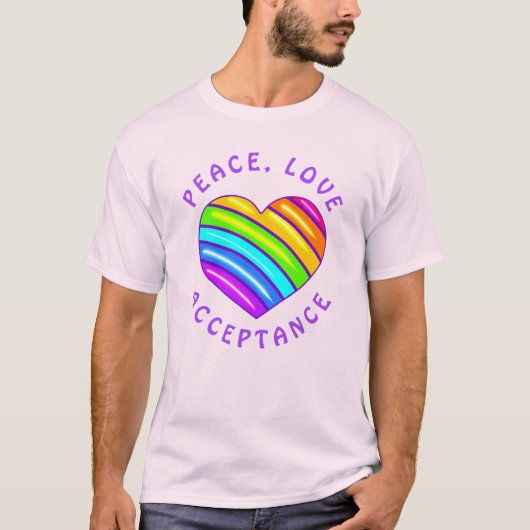 Peace, Love, Acceptance Rainbow Pride Heart Shirt (Vorderseite)