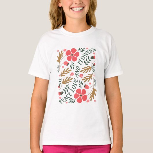 Peace, Love and Flowers – Floral Tee (Vorderseite)