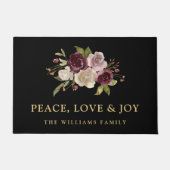 Peace Love and Joy Winter Bouquet Black Holiday Fußmatte (Vorderseite)