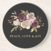 Peace Love and Joy Winter Bouquet Black Holiday Getränkeuntersetzer (Vorne)