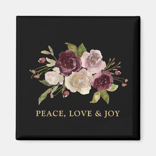 Peace Love and Joy Winter Bouquet Black Holiday Magnet (Vorne)