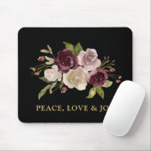 Peace Love and Joy Winter Bouquet Black Holiday Mousepad (Mit Mouse)