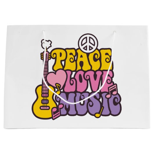 Peace, Love, And Music Gift Bags Große Geschenktüte (Vorderseite)