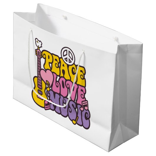 Peace, Love, And Music Gift Bags Große Geschenktüte (Vorderseite Schrägansicht)