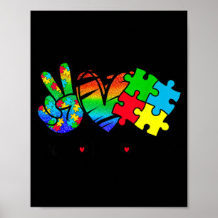Peace Love Autism im April Trage Blau für Autismus Poster