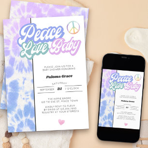 Peace Love Baby Pastell Tie Dye Babyparty Einladung