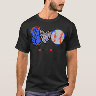 Peace Love Baseball Mom Leopard Print 4th Of July  T-Shirt