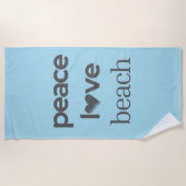 Peace Love Beach Coastal Ocean Blue Graphic Print Strandtuch (Vorderseite)