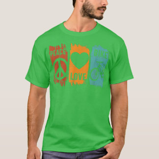 Peace Love Bike Biker Cycle Retro Mountain Biking T-Shirt