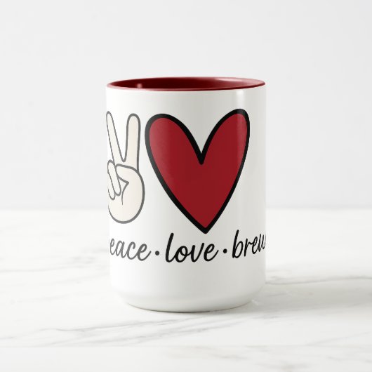 Peace • Love • Brew | Retro-Kaffeetasse Tasse (Zentrum)
