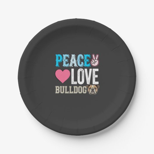 Peace Love Bulldogge Vektor Pappteller (Vorderseite)