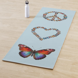 Peace Love Butterflies - Colorful Blue Meditation Yogamatte