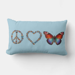 Peace Love Butterflies Colorful Sky Blue Butterfly Lendenkissen