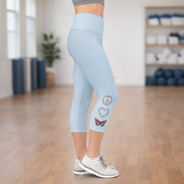 Peace Love Butterflies - Graphic Blue Activewear Capri Leggings